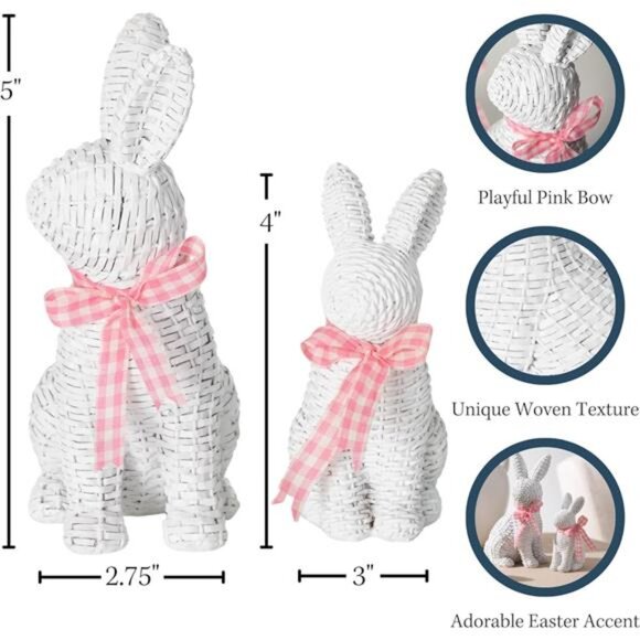 White Easter Bunny Figurines Set of 2 Spring Tabletop Decorations Home Decor - Picture 3 of 8